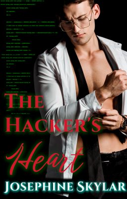 An image of a book cover for a book titled "The Hacker's Heart," in which a man in glasses, with a white shirt open, is adjusting his cuff while looking down and to the left. (But sexily. Because it's a romance novel.)